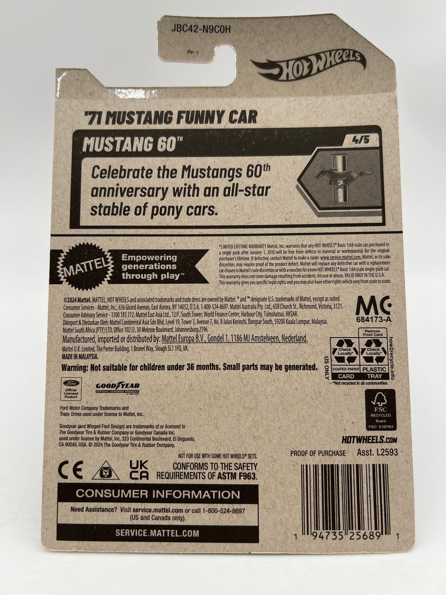 2025 Hot Wheels H Case Super Treasure Hunt #175 71 Mustang Funny Car Red W/Protector #1