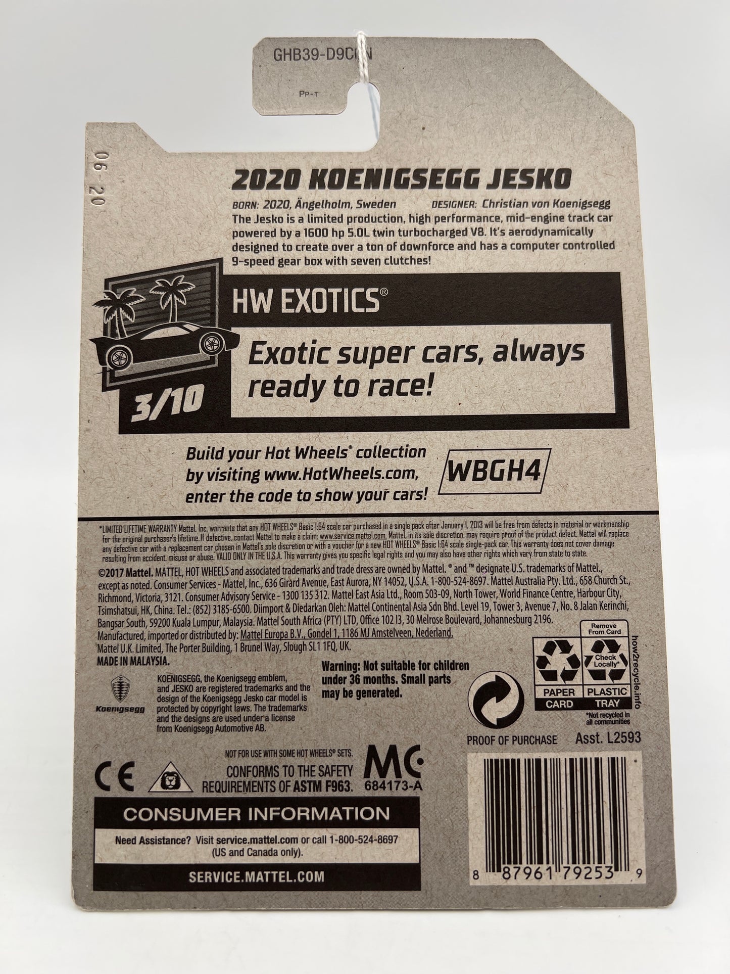 2020 Hot Wheels Exotics #228 2020 Koenigsegg Jesko Silver 104C