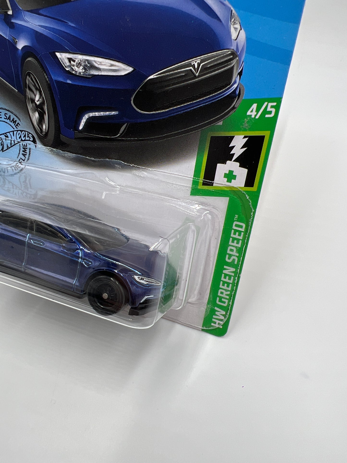 2019 Hot Wheels Super Treasure Hunt #226 Tesla Model S Blue W/Protector International Card