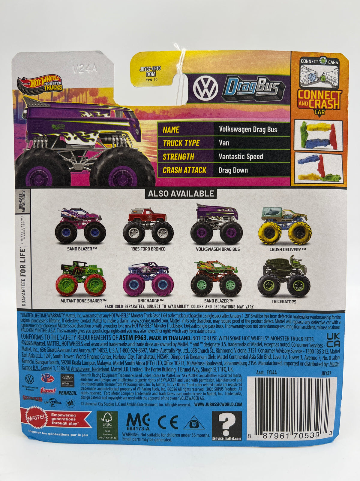 2026 Hot Wheels Monster Trucks Crash Legends #5 Volkswagen Drag Bus Purple