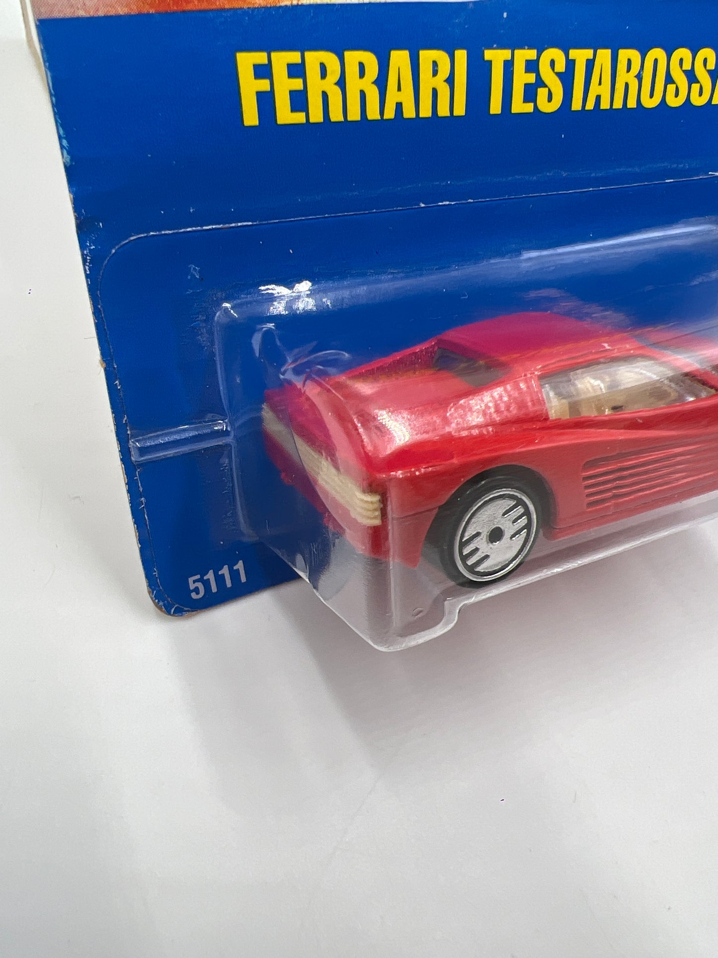 1991 Hot Wheels #35 Ferrari Testarossa Red W/Tan Interior *Bad Card*