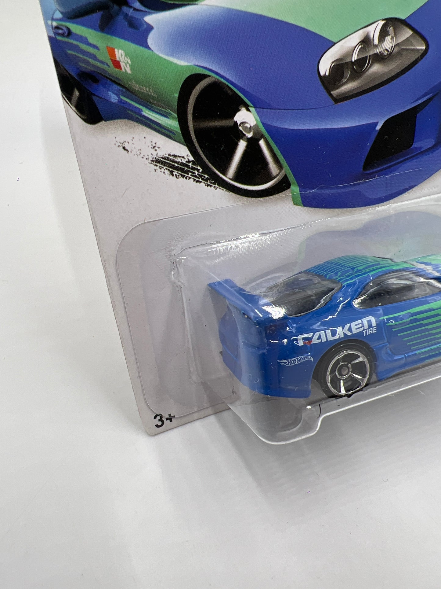 2014 Hot Wheels City #22 Toyota Supra Falken Blue/Green W/Protector