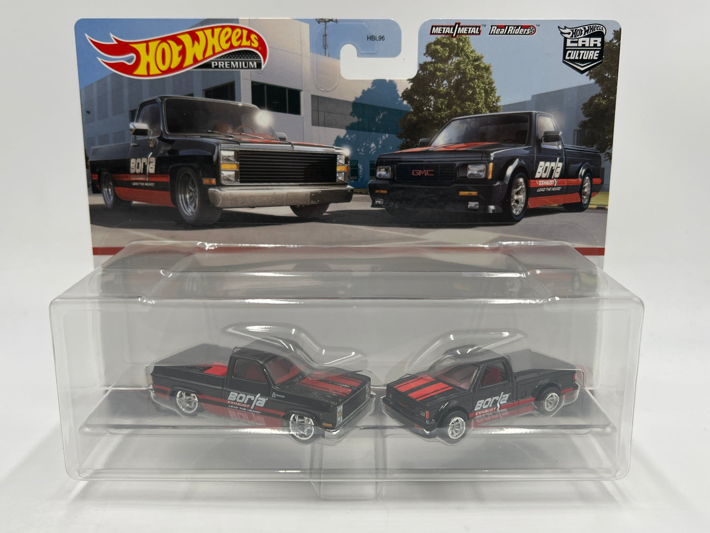 Hot Wheels Premium Target 2 Pack Borla 83 Chevy Silverado & 91 GMC Syclone W/Protector