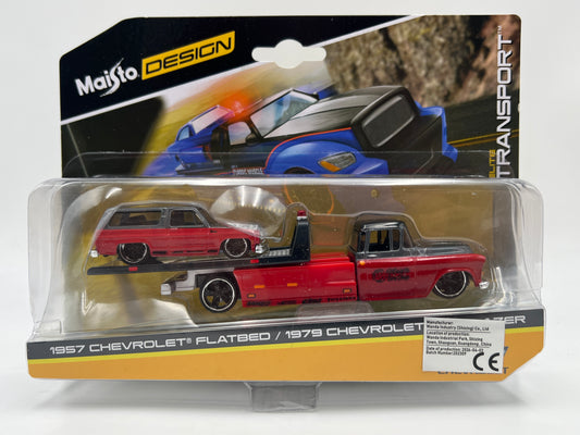 Maisto Design 1/64 Elite Transport 1957 Chevrolet Flatbed & 1979 K5 Blazer Red/Gray
