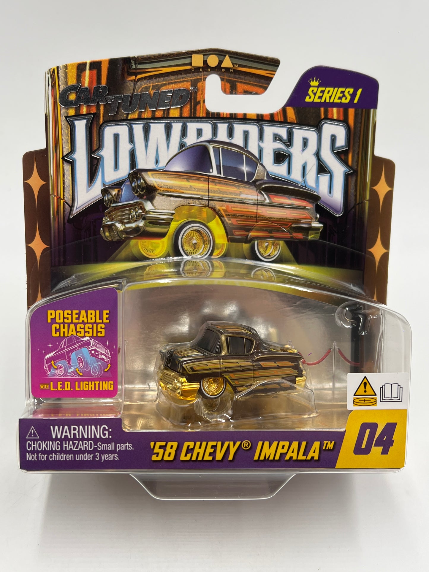 MGA Car Tuned Series 1 Show Glow Lowriders #4 58 Chevy Impala Black/Gold