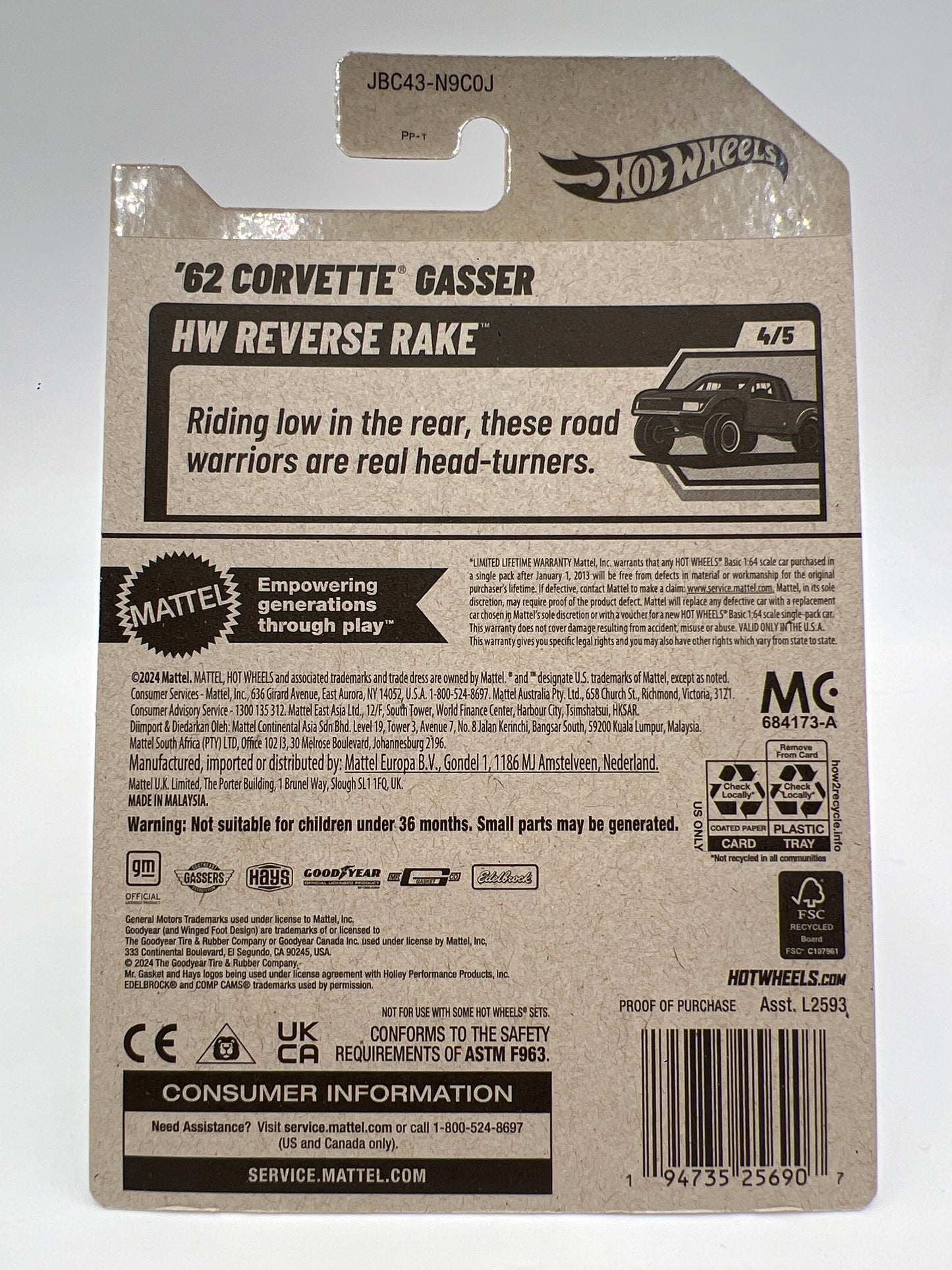 2025 Hot Wheels Factory Sealed Super Treasure Hunt #182 62 Corvette Gasser W/Protector