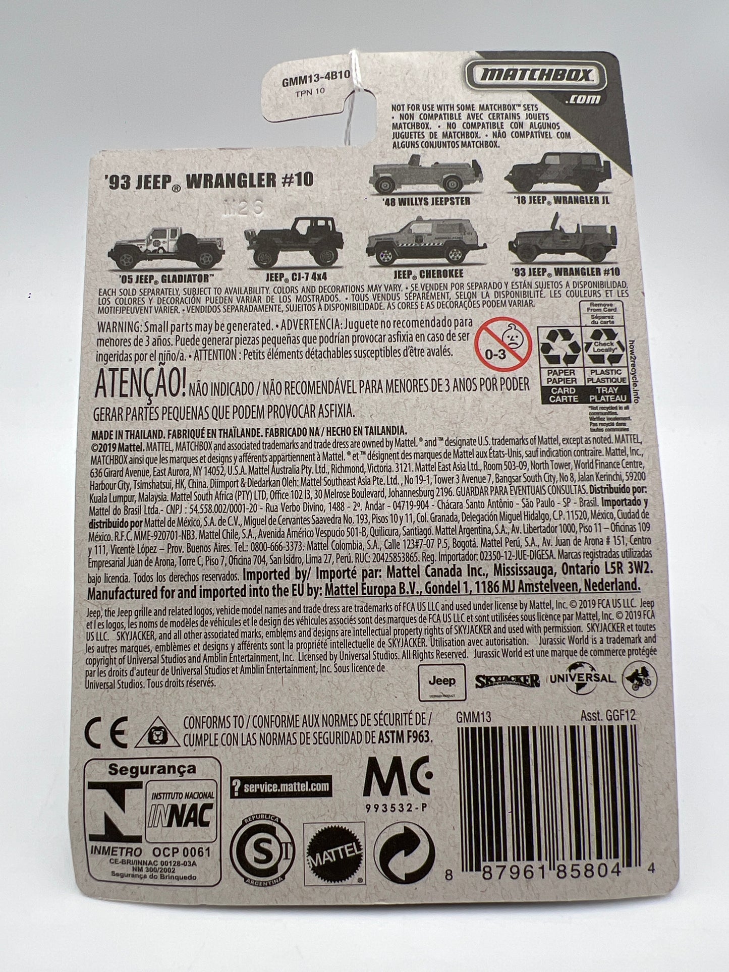 Matchbox Jeep Series 93 Jeep Wrangler #10 Jurassic World 159C