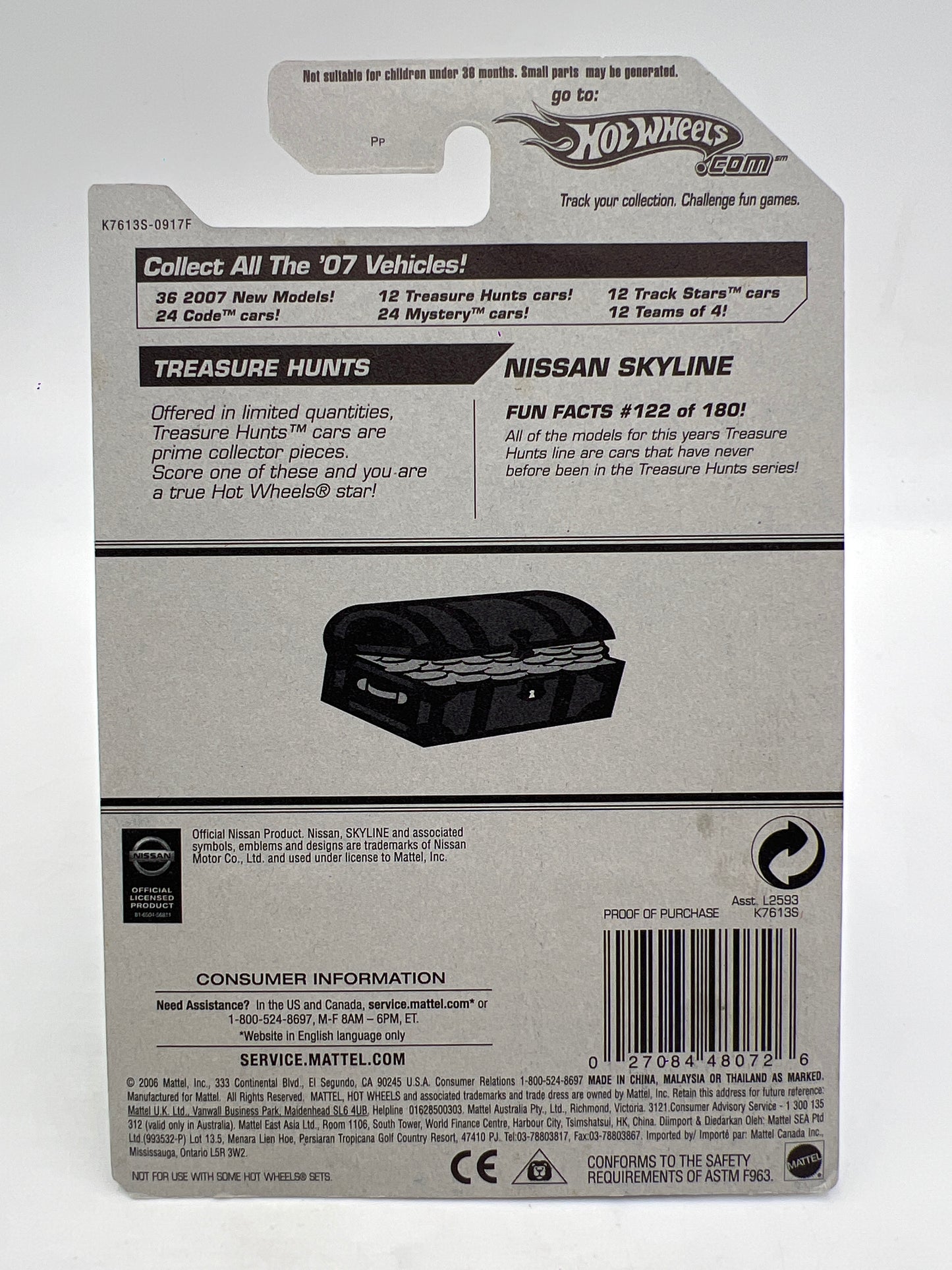 2007 Hot Wheels Super Treasure Hunt #122 Nissan Skyline Orange/Silver W/Protector Paint Flaking