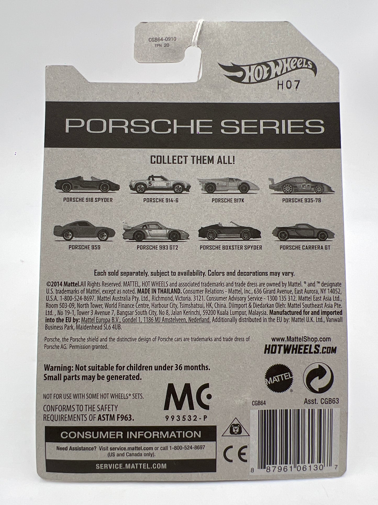 Hot Wheels Walmart Exclusive Porsche Series #2 Porsche 918 Spyder Black Bad Blister 158D