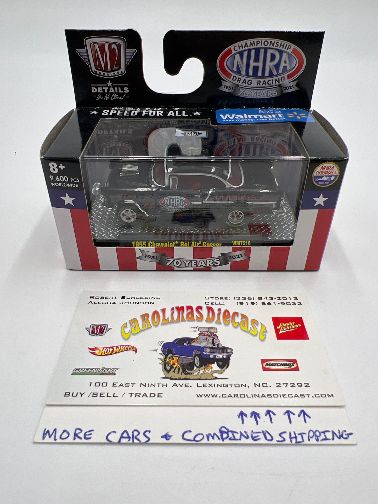 2021 M2 Machines NHRA 70 Years Walmart Exclusive 1955 Chevrolet Bel Air Gasser Black WMTS16