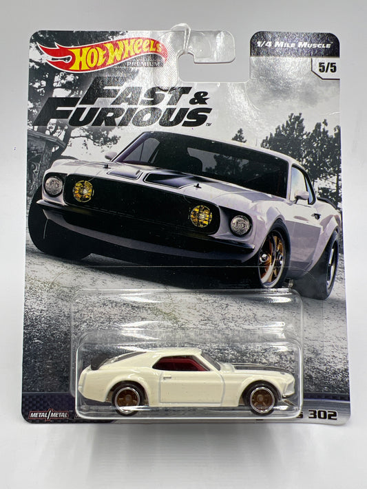 Hot Wheels Premium Fast & Furious 1/4 Mile Muscle #5 69 Ford Mustang Boss 302 White 247A