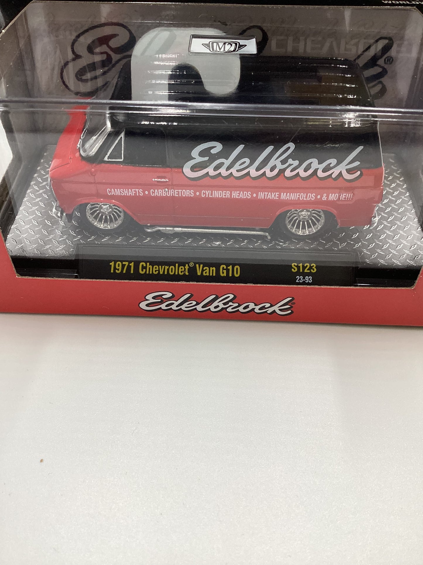 2023 M2 Machines Edelbrock 1971 Chevrolet Van G10 Black/Red S123 Orielly Exclusive