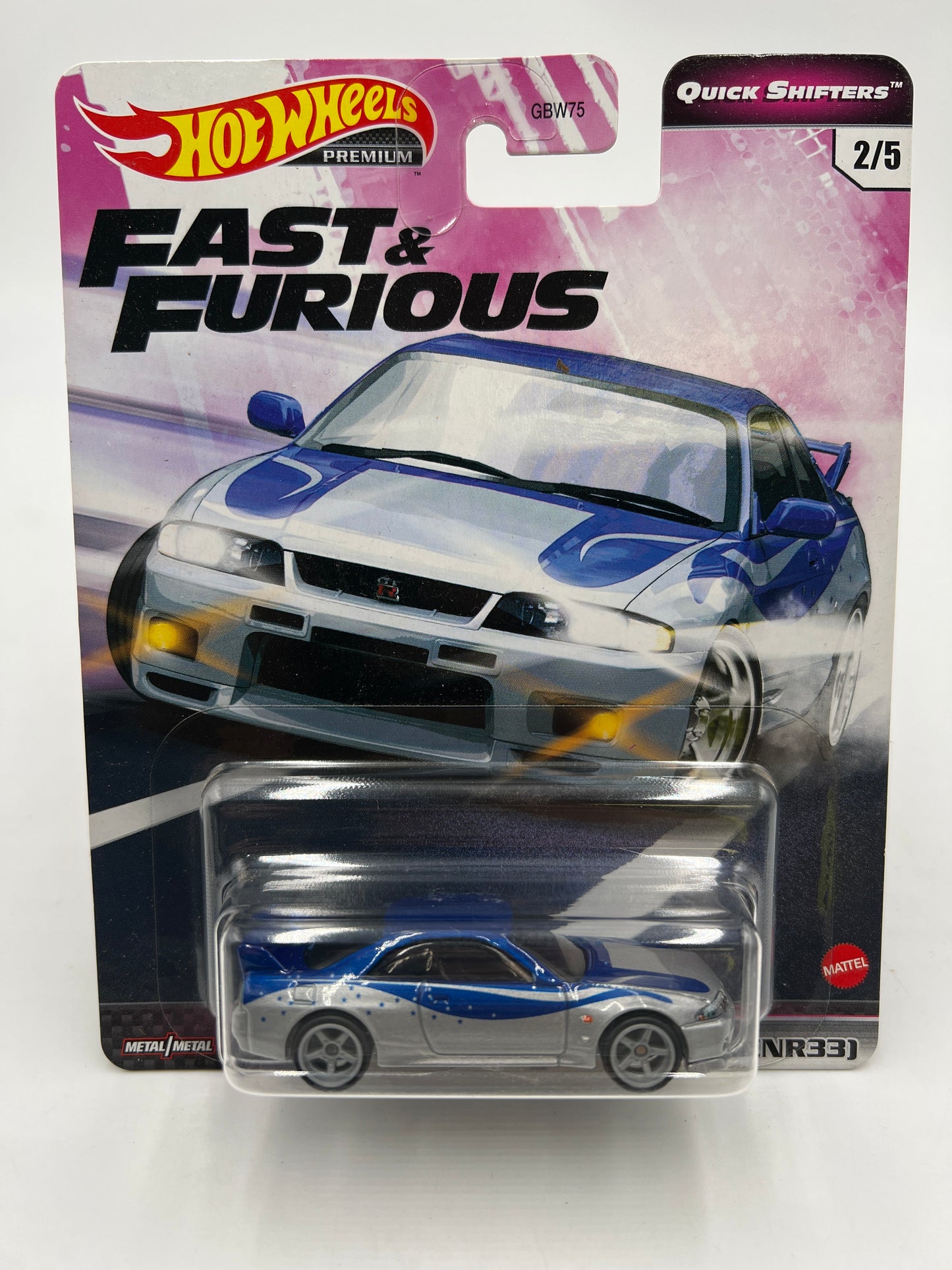 Hot Wheels Fast & Furious Quick Shifters #2 Nissan Skyline GT-R BCNR33 Silver/Blue W/Protector