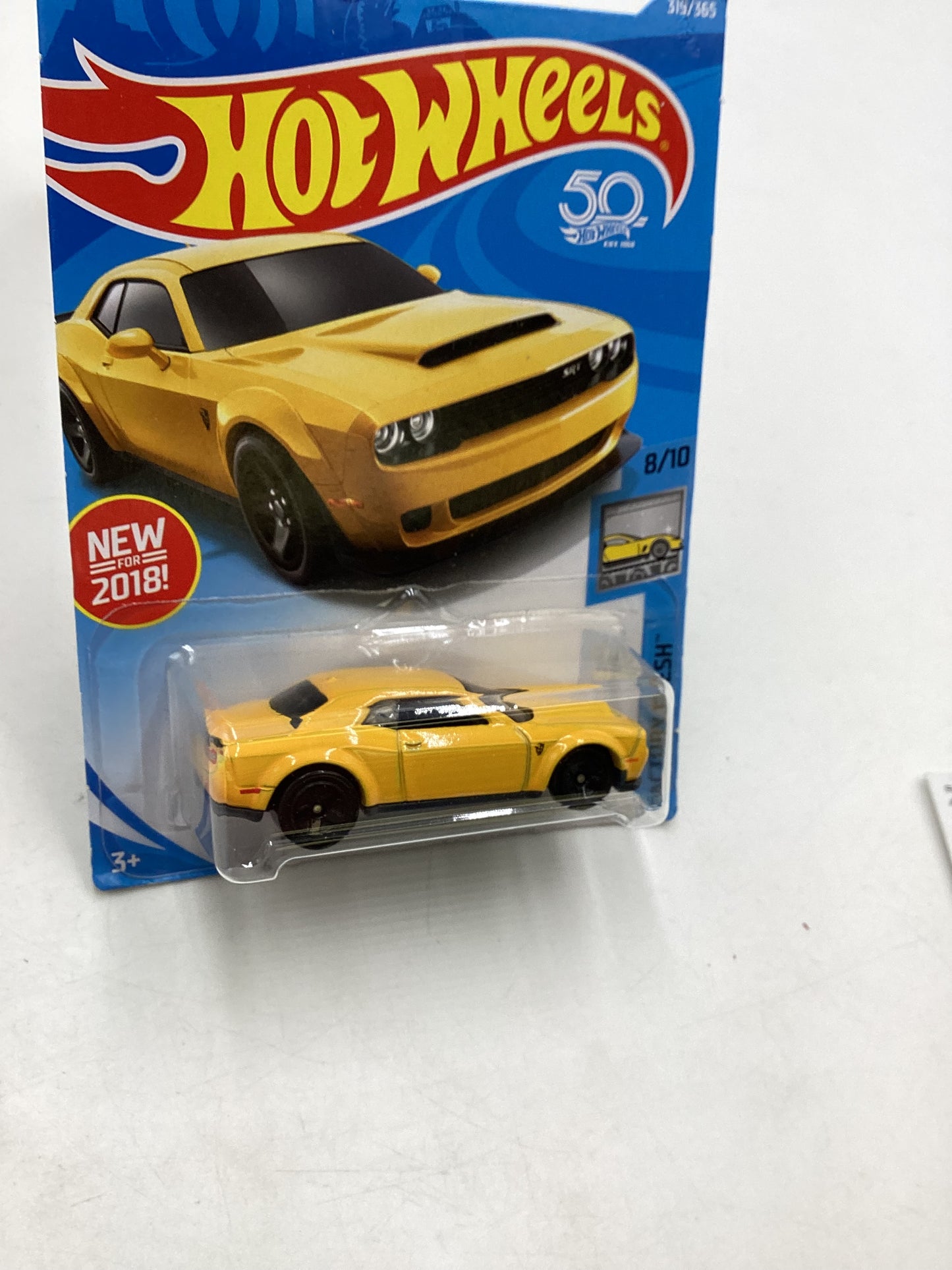 2018 Hot Wheels #319 Yellow 18 Dodge Challenger SRT Demon 44B