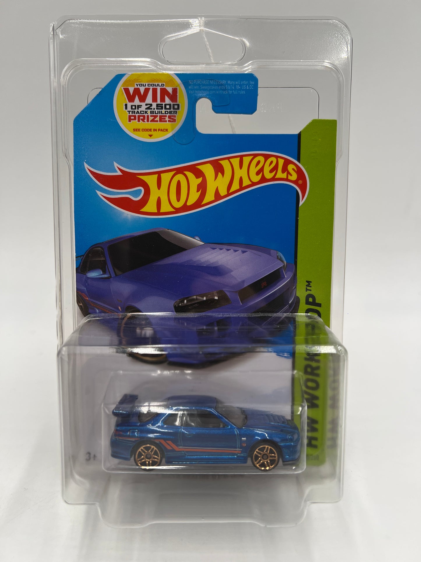 2014 Hot Wheels Workshop #230 Nissan Skyline GT-R R34 Blue W/Protector