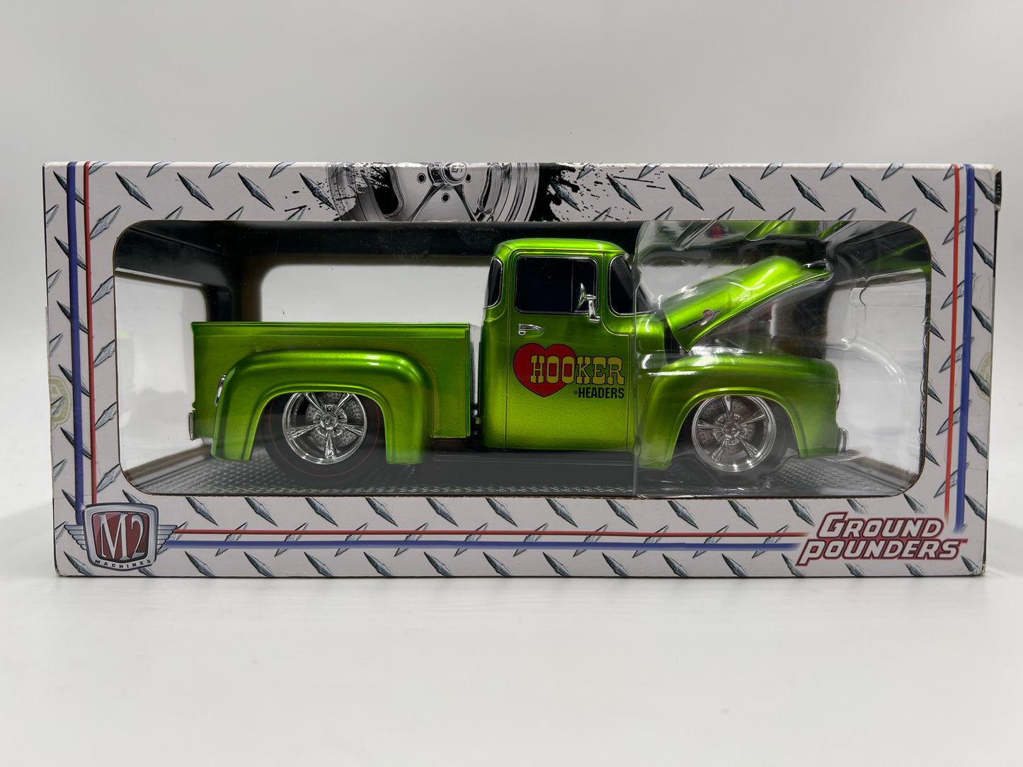 M2 Machines 1/24 Ground Pounders 1956 Ford F-100 Hooker Headers Green R50