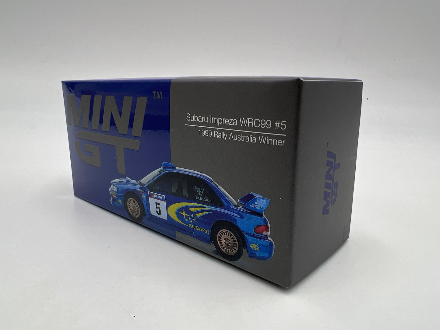 Mini GT 1:64 Box Model #986 Subaru Impreza WRC99 #5 1999 Rally Australia Winner Blue