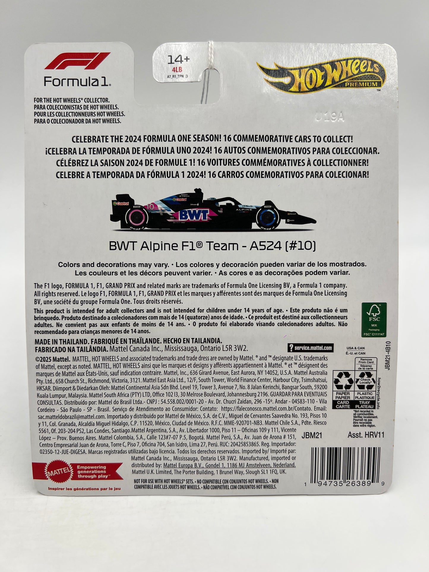 2025 Hot Wheels Premium Formula 1 2024 BWT Alpine F1 Team A524 #10