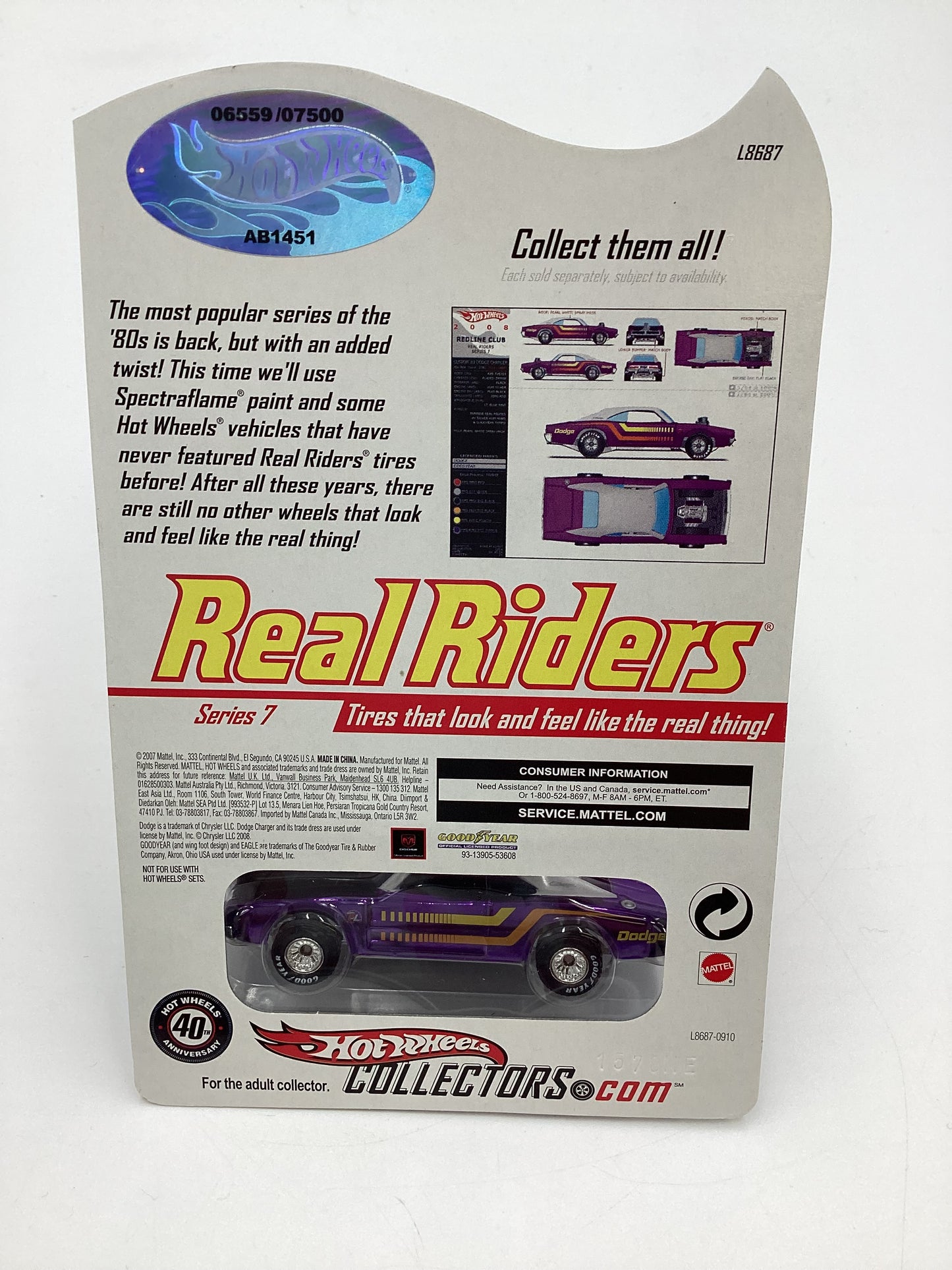 Hot Wheels Real Riders RLC #6559/7500 Series 7 5/6 Custom 69 Dodge Charger W/Protector