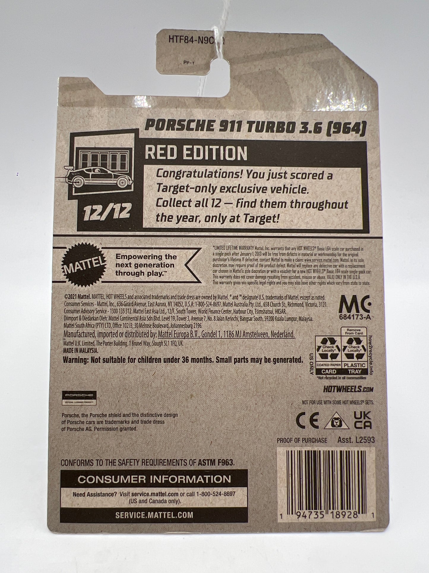 2024 Hot Wheels Target Exclusive Red Edition #199 Porsche 911 Turbo 3.6 964 Tooned White 143A