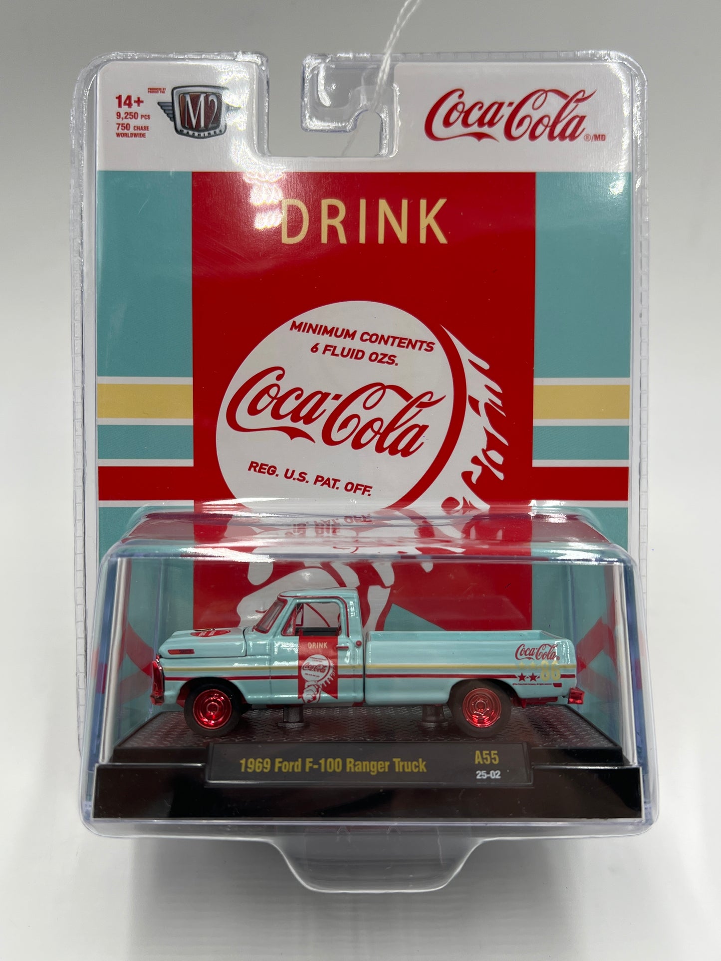 2025 M2 Machines Coca Cola CHASE 1969 Ford F-100 Ranger Truck Light Blue A55