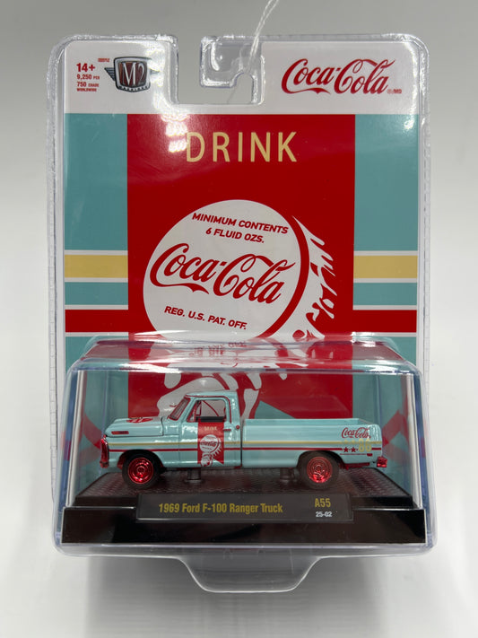 2025 M2 Machines Coca Cola CHASE 1969 Ford F-100 Ranger Truck Light Blue A55