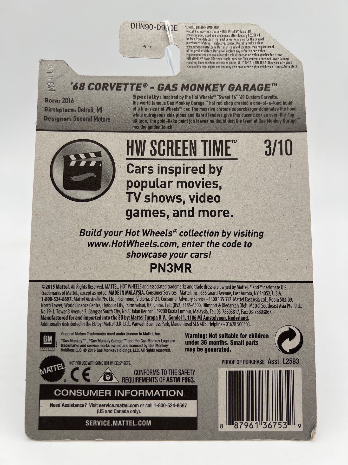 2017 Hot Wheels HW Screen Time #99 68 Corvette Gas Monkey Garage Gold 12G