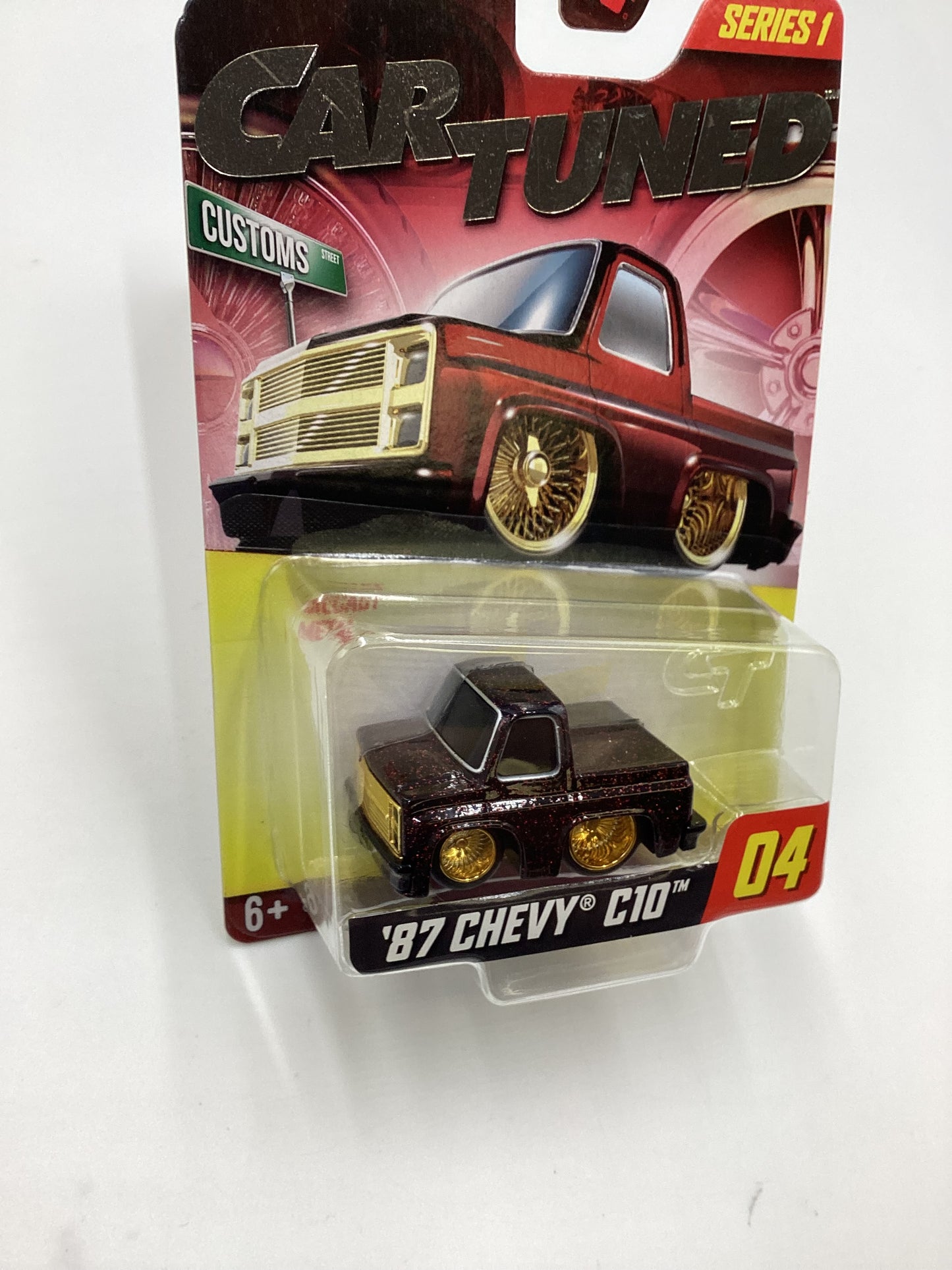 2024 Car Tuned Series 1 #04 87 Chevy C10 Black / Red Metal Flake Walgreens Exclusive with protector