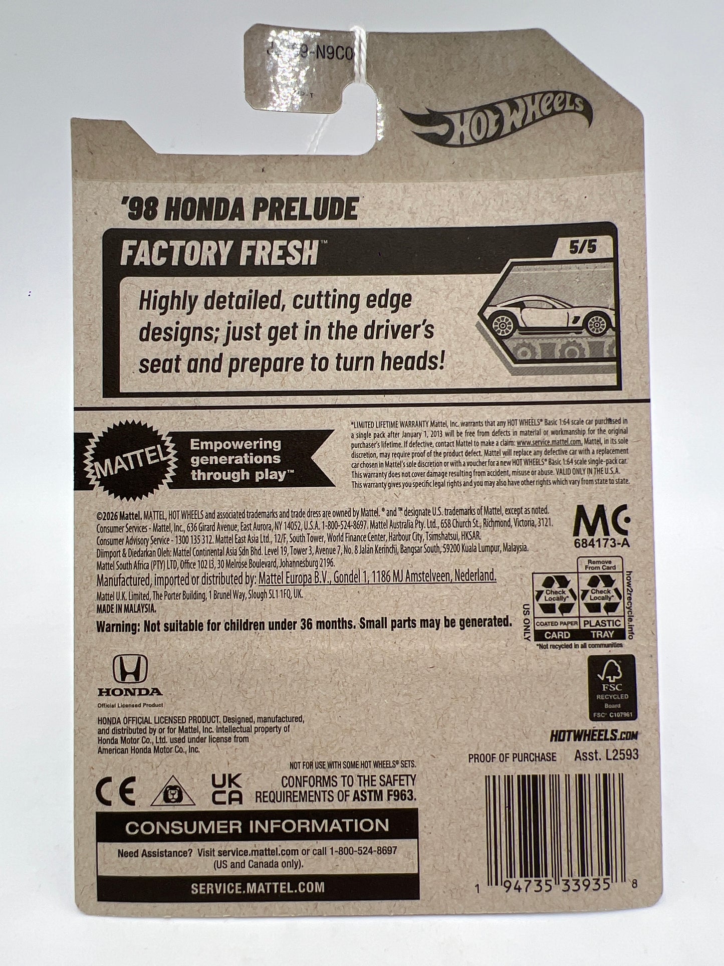 2026 Hot Wheels F Case #136 98 Honda Prelude Black