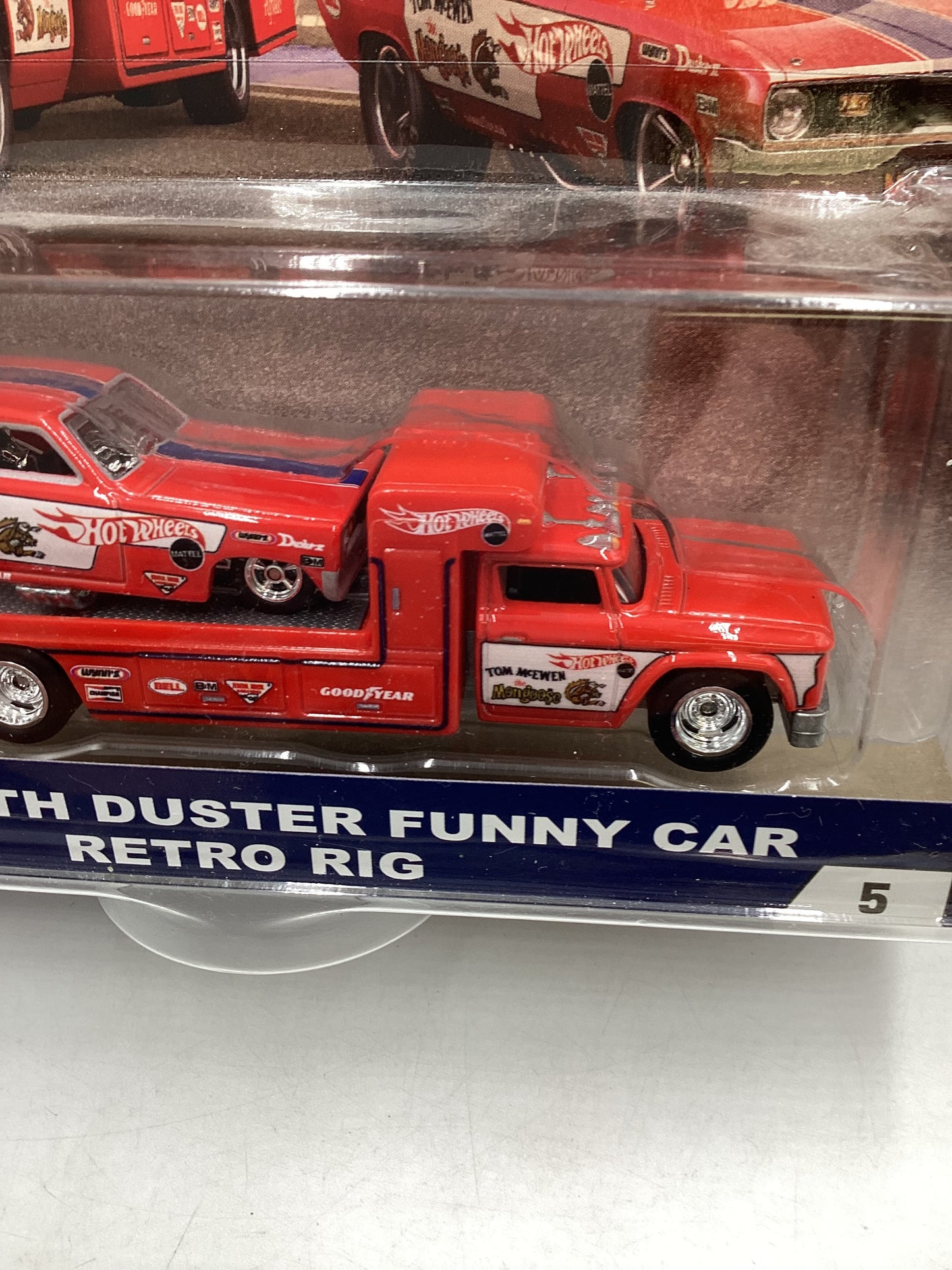 2018 HOT WHEELS TEAM Plymouth Duster Mongoose Funny Car and Retro Rig #5 with Protector