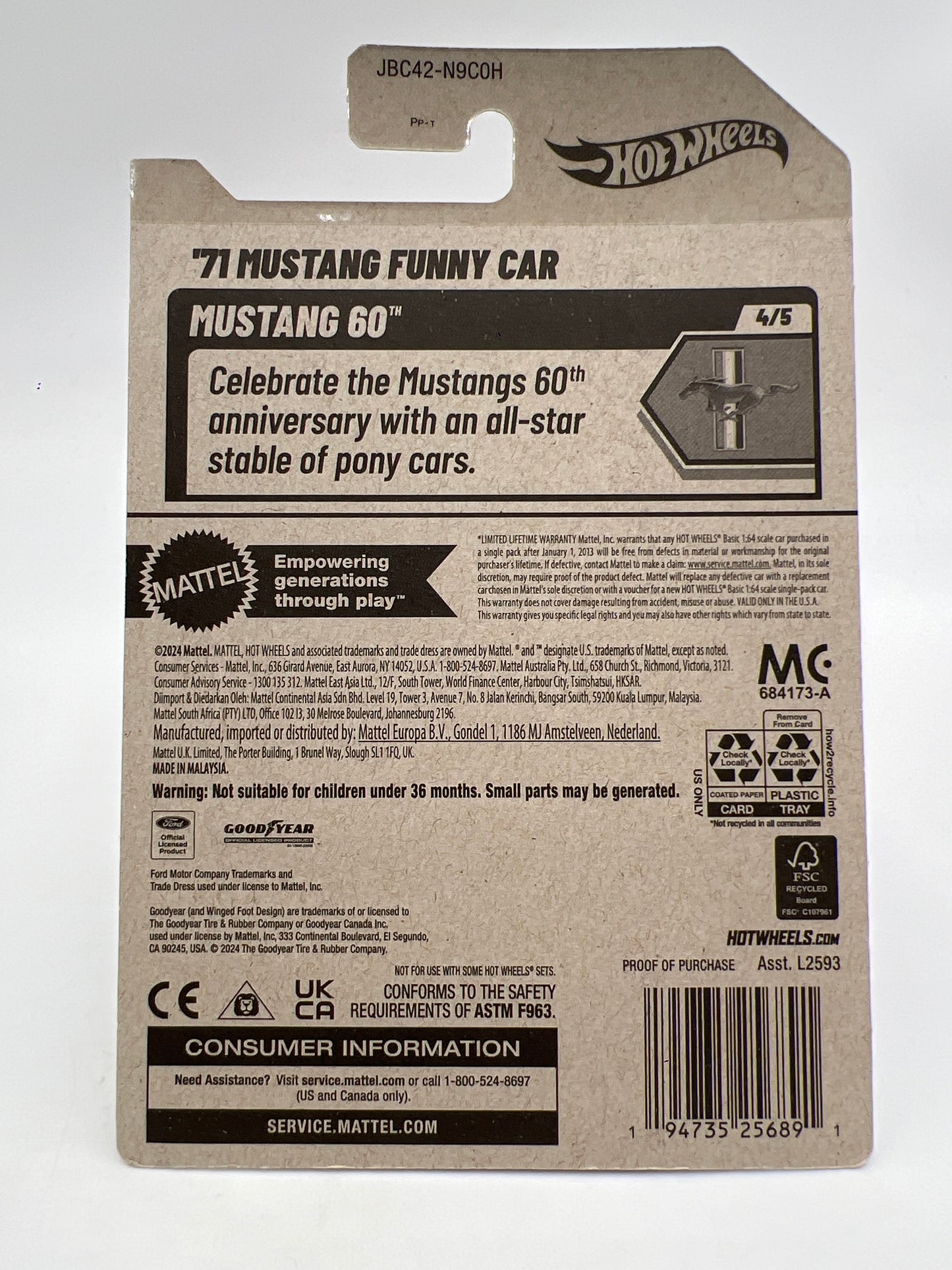 2025 Hot Wheels Super Treasure Hunt #175 71 Mustang Funny Car Red W/Protector