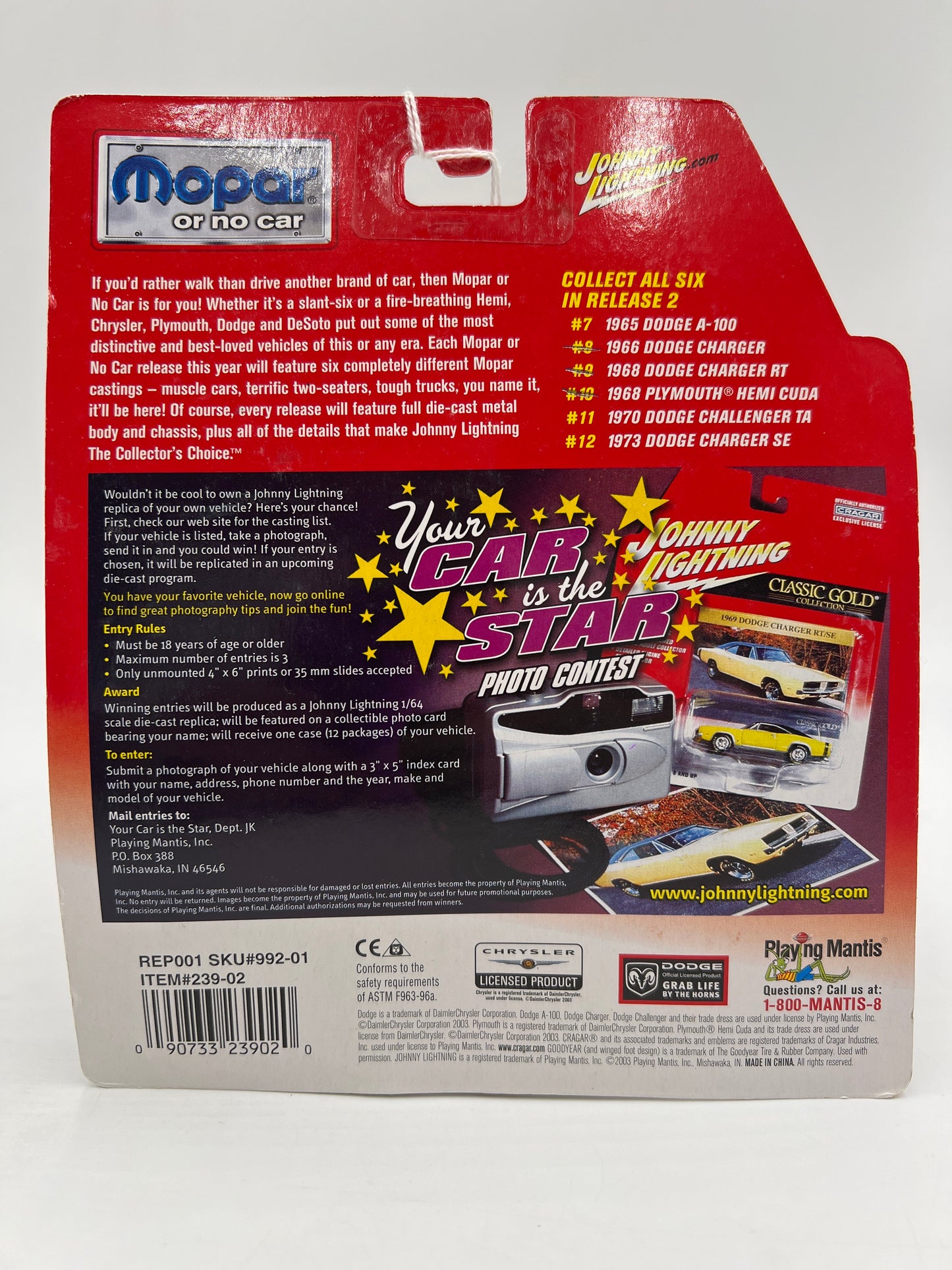 Johnny Lightning Mopar Or No Car #8 1966 Dodge Charger Pink 219D