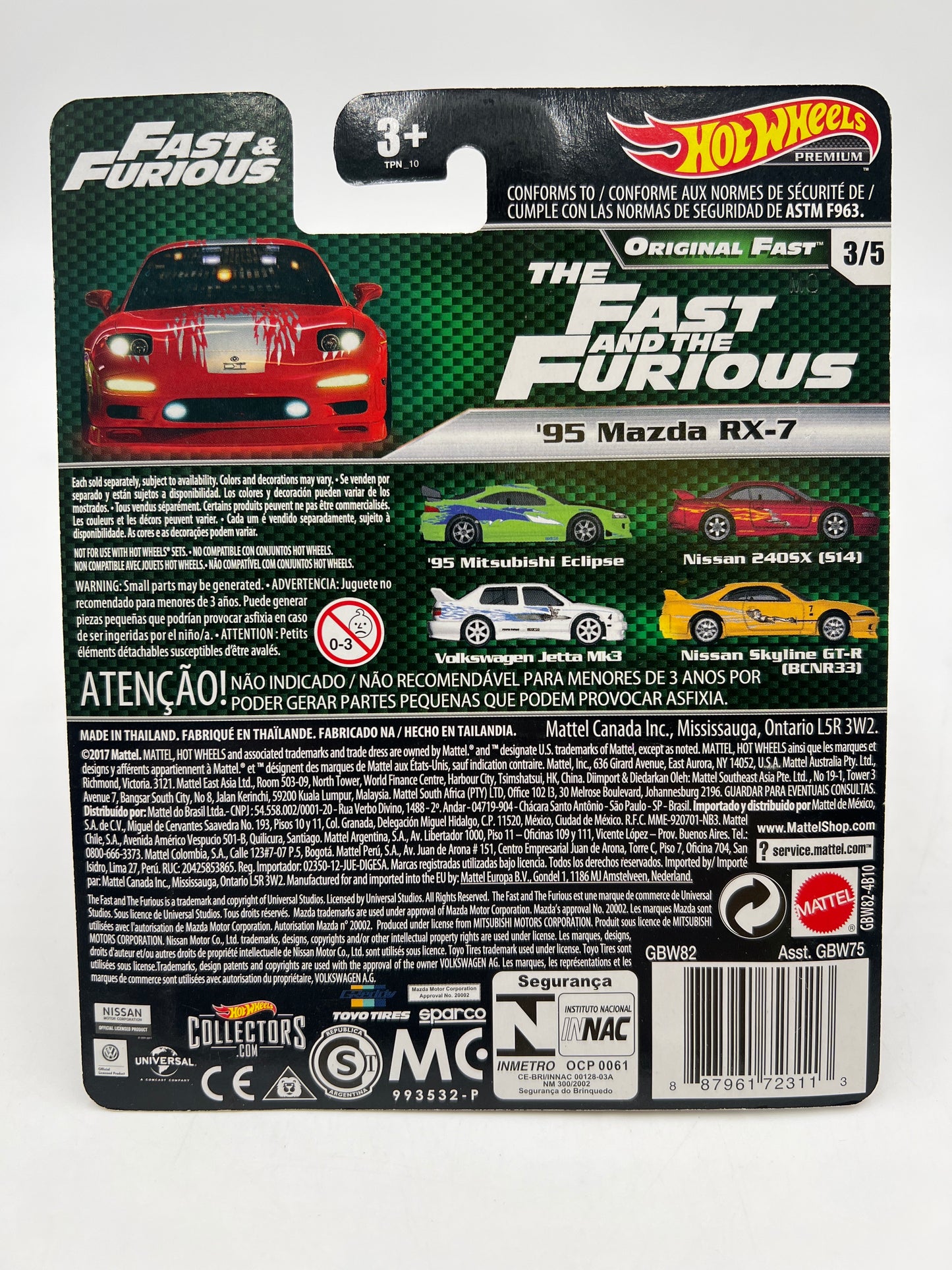 Hot Wheels Fast & Furious Original Fast #3 95 Mazda RX-7 Red W/Protector