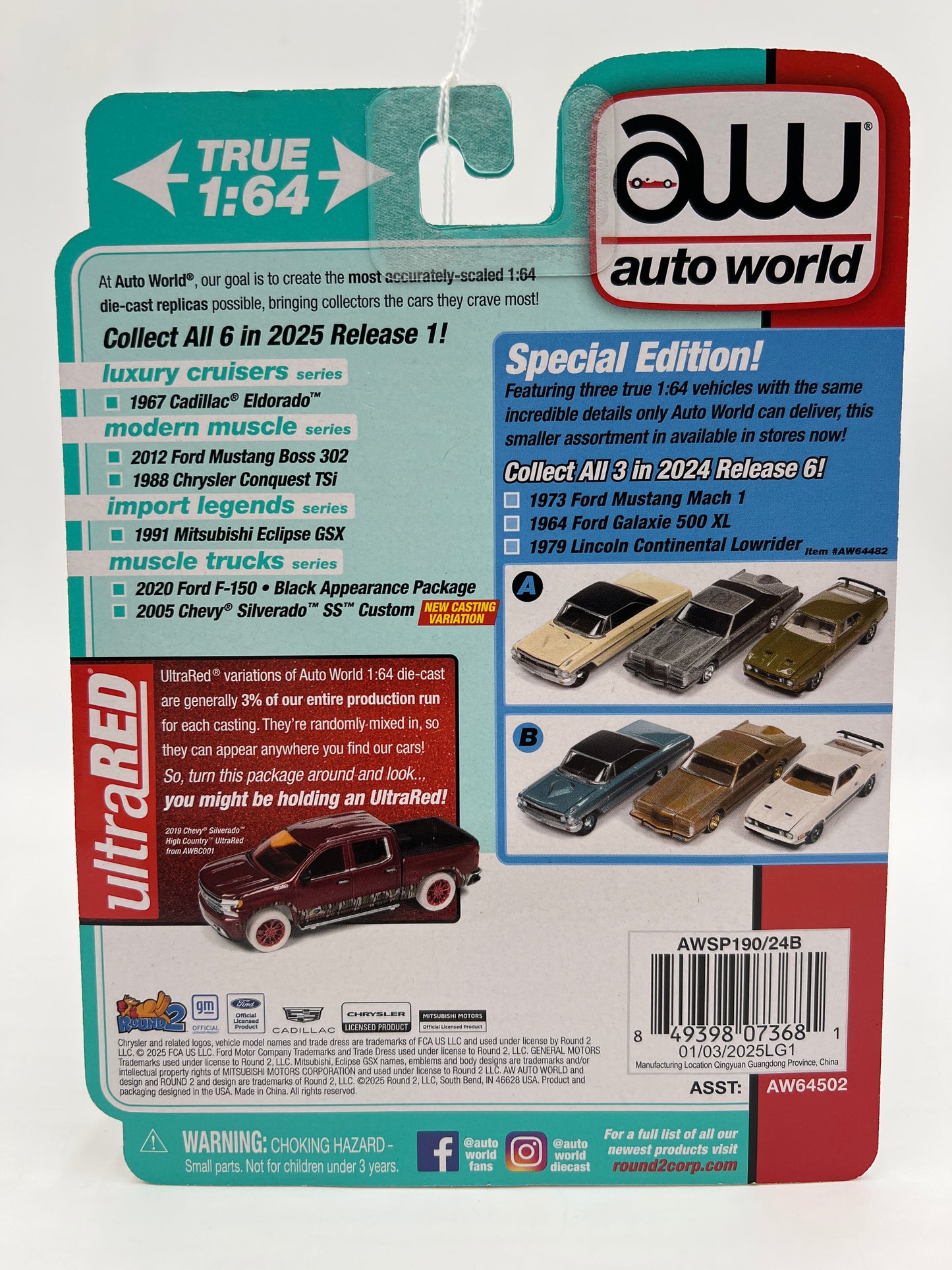 2025 Auto World Muscle Trucks Release 1 Version B 2005 Chevy Silverado SS Custom Red Cateye 185D