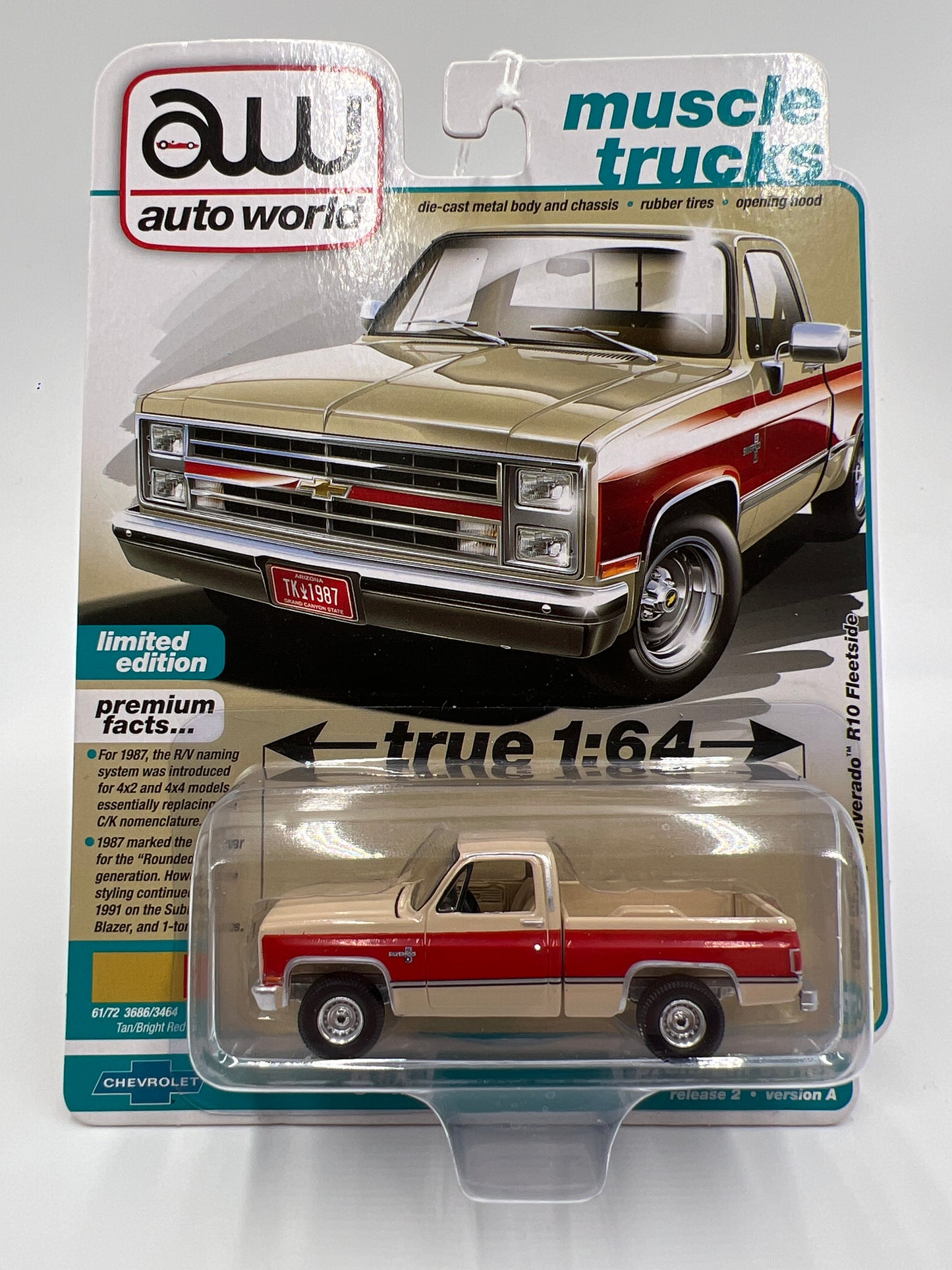 Auto World Muscle Trucks Release 2 Version A 1987 Chevy Silverado R10 Fleetside Tan/Red 182E