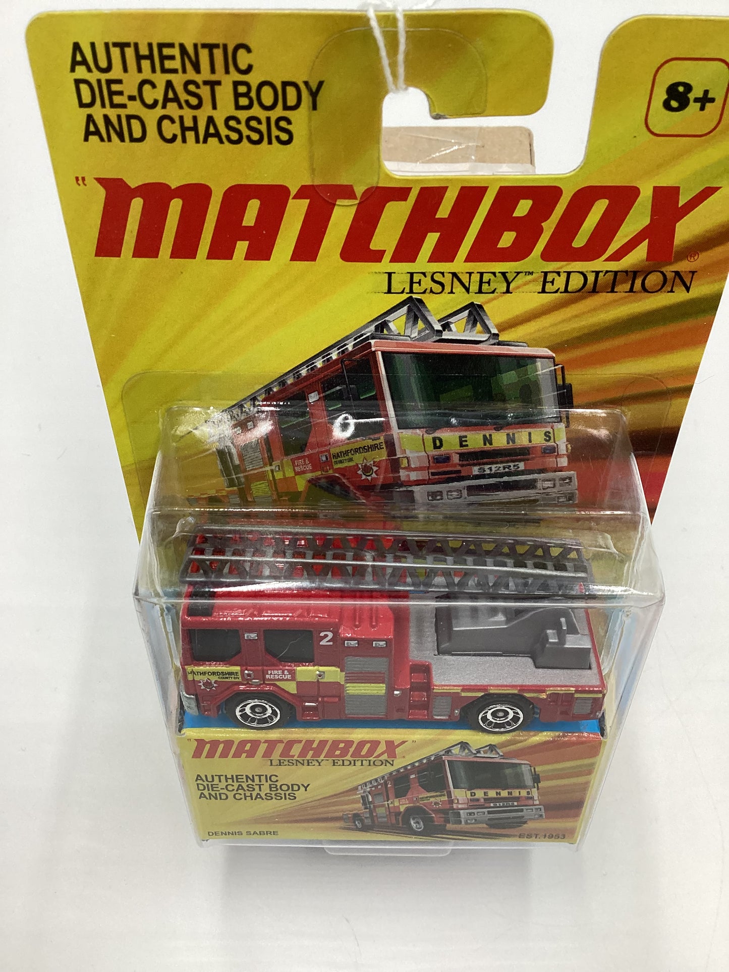 Matchbox Lesley Edition Dennis Sabre Fire Engine Red Back of Card Damage 169H