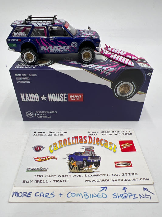 Mini GT x Kaido House #149 Datsun 510 4x4 Wagon Kaido Off-road V2 Purple W/Surfboards