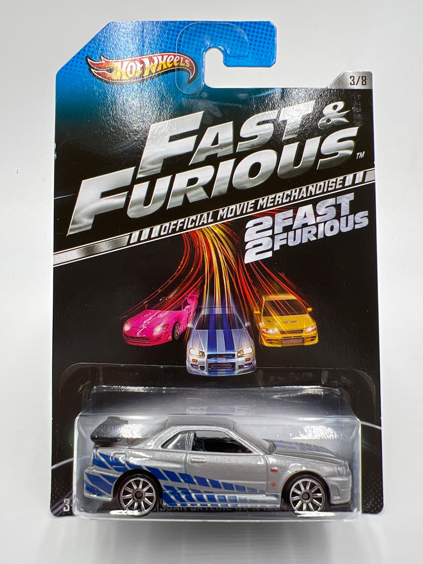 Hot Wheels Fast and Furious #3 Nissan Skyline GT-R R34 Silver VHTF Black Wing W/Protector