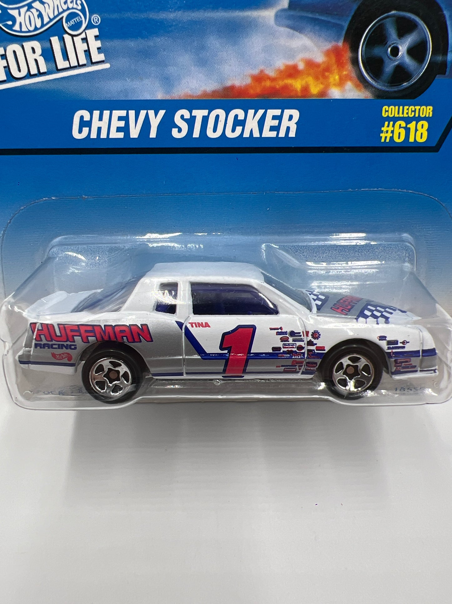 1997 Hot Wheels Collector #618 Chevy Stocker White Bad Card 240B
