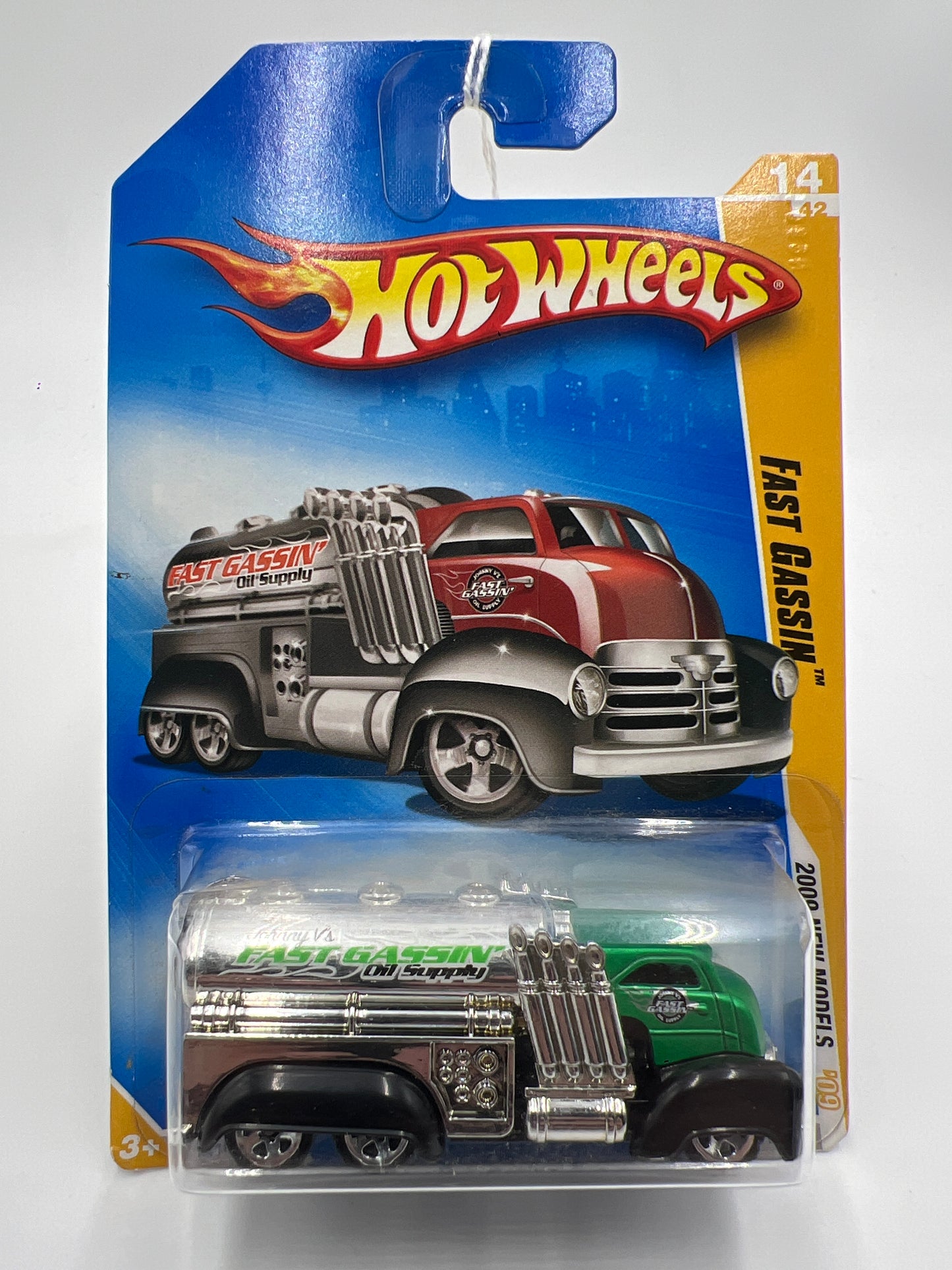 2009 Hot Wheels New Models #14 Fast Gassin Green With Red Card Art aa5