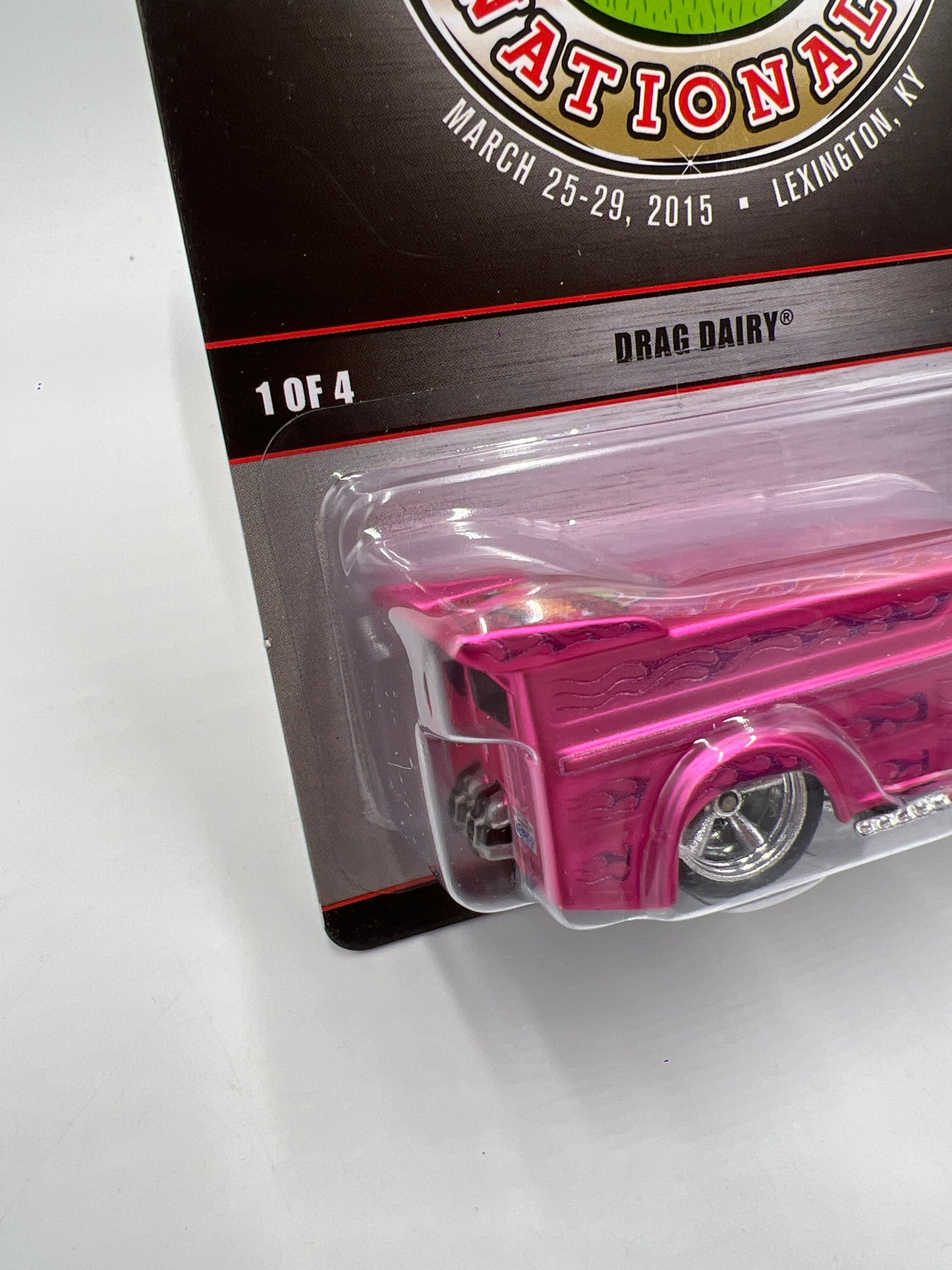 2015 Hot Wheels 15th Annual Collectors Nationals KY #2217/3600 Drag Dairy Pink W/Protector