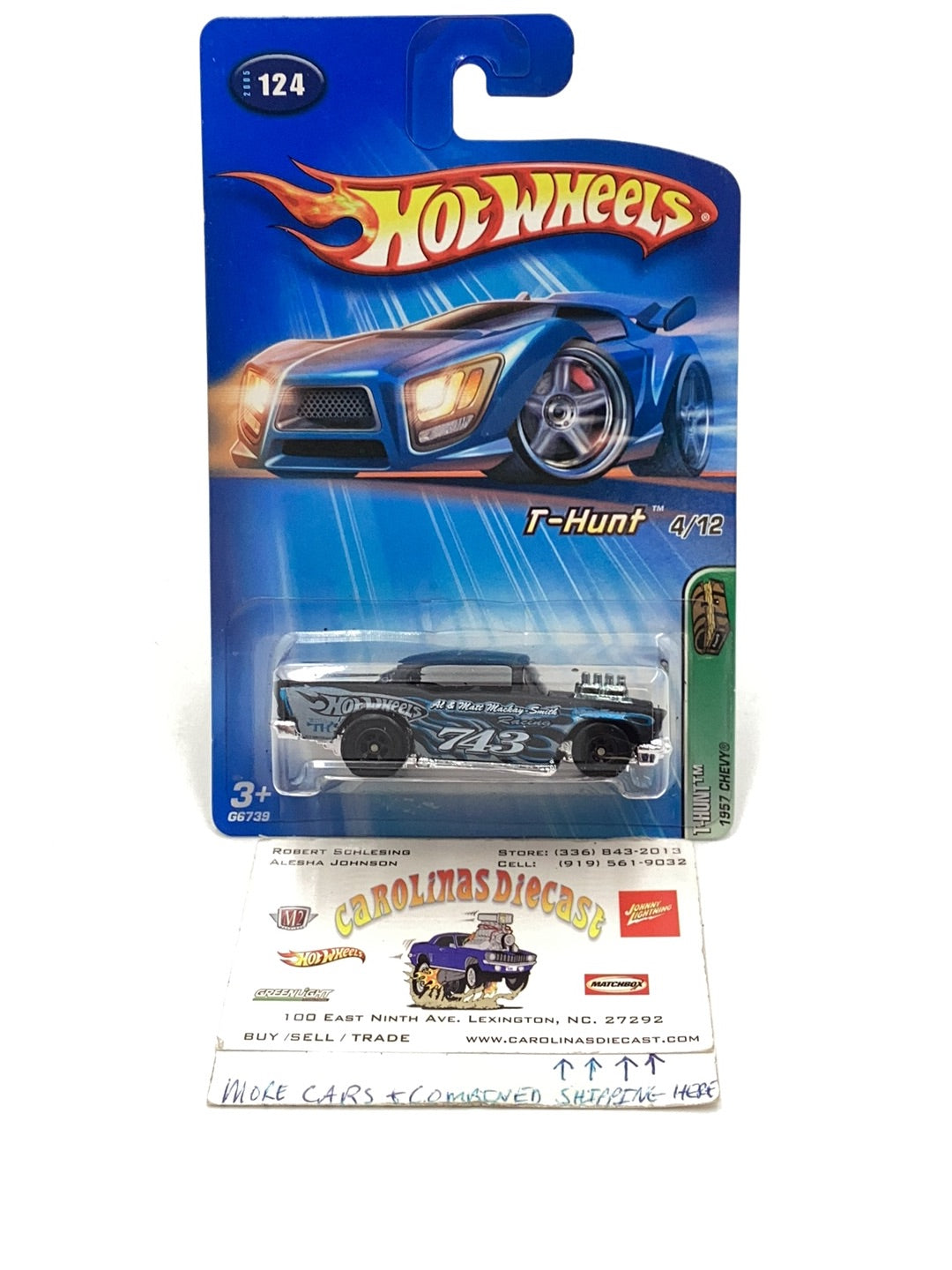 2005 Hot Wheels Treasure Hunt #124 1957 Chevy Black Wheels W/Protector 67D