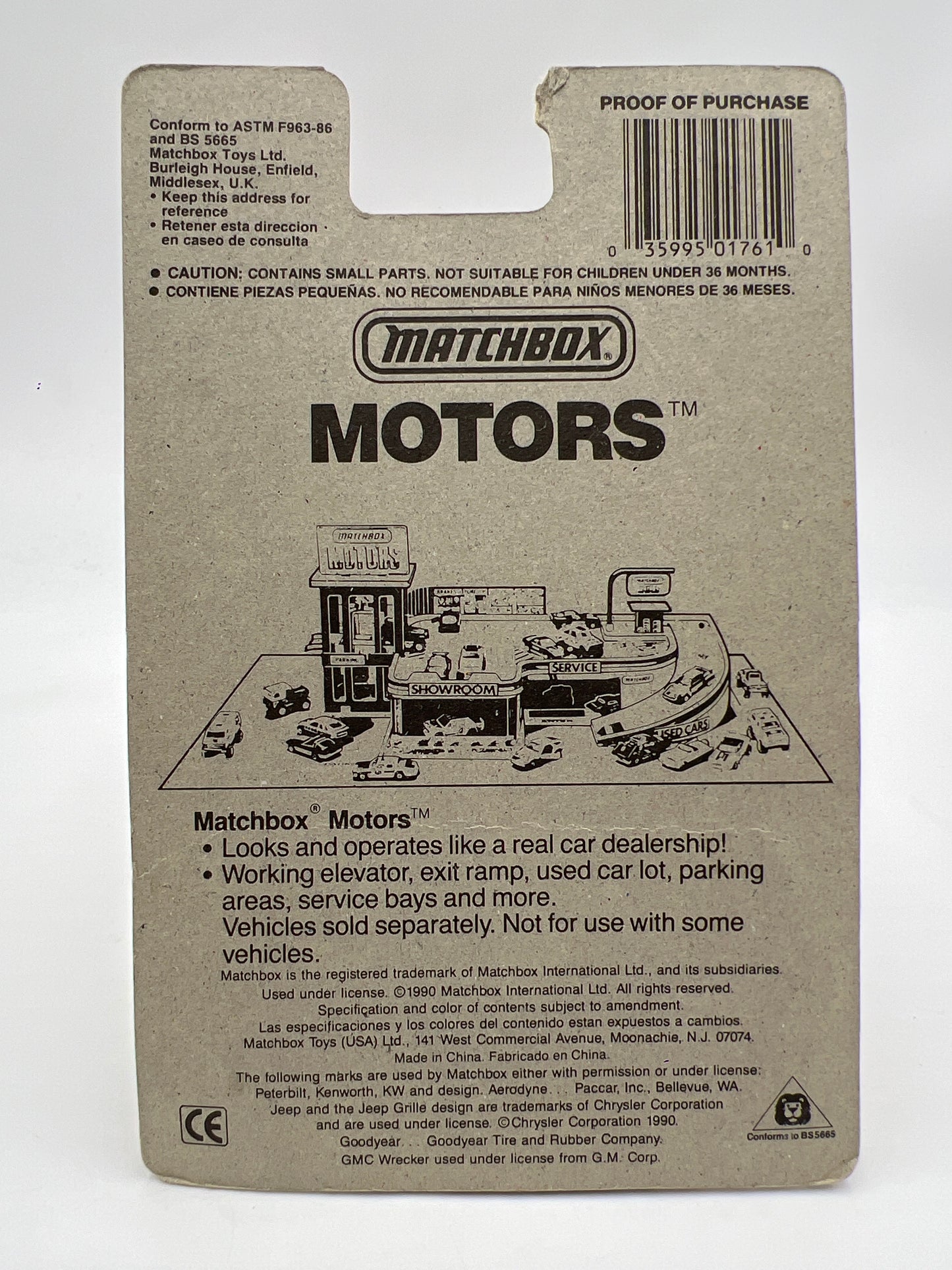 1990 Matchbox Motors MB #61 300ZX Yellow W/Protector Bad Card SR