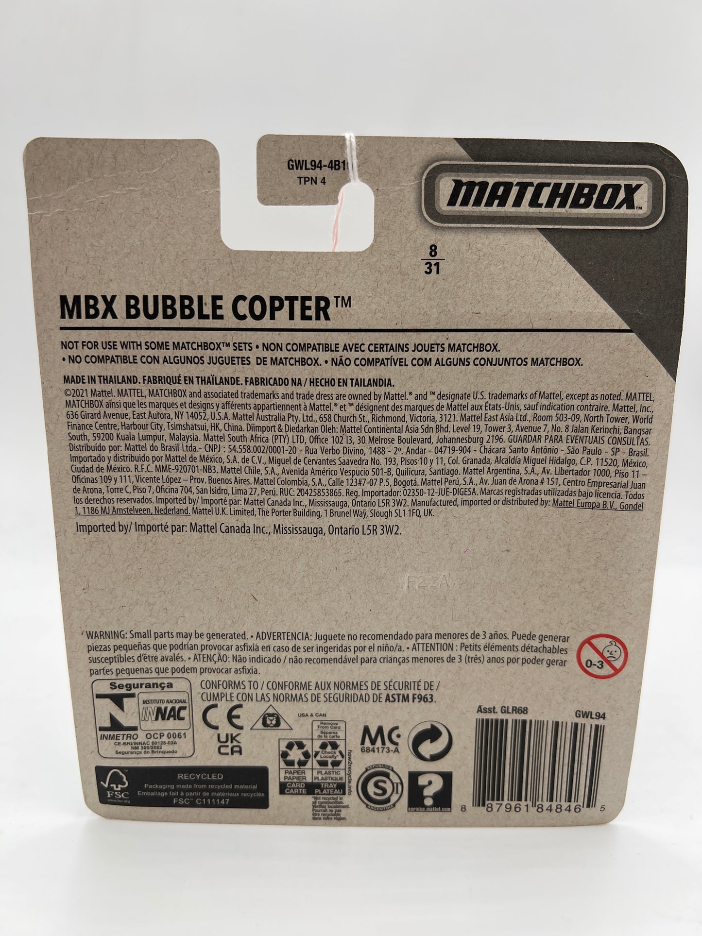 Matchbox Sky Busters #8 MBX Bubble Copter Silver