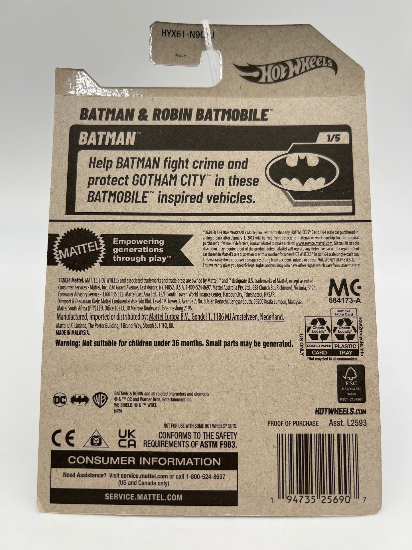 2025 Hot Wheels Batman #2 Batman & Robin Batmobile Blue 118C