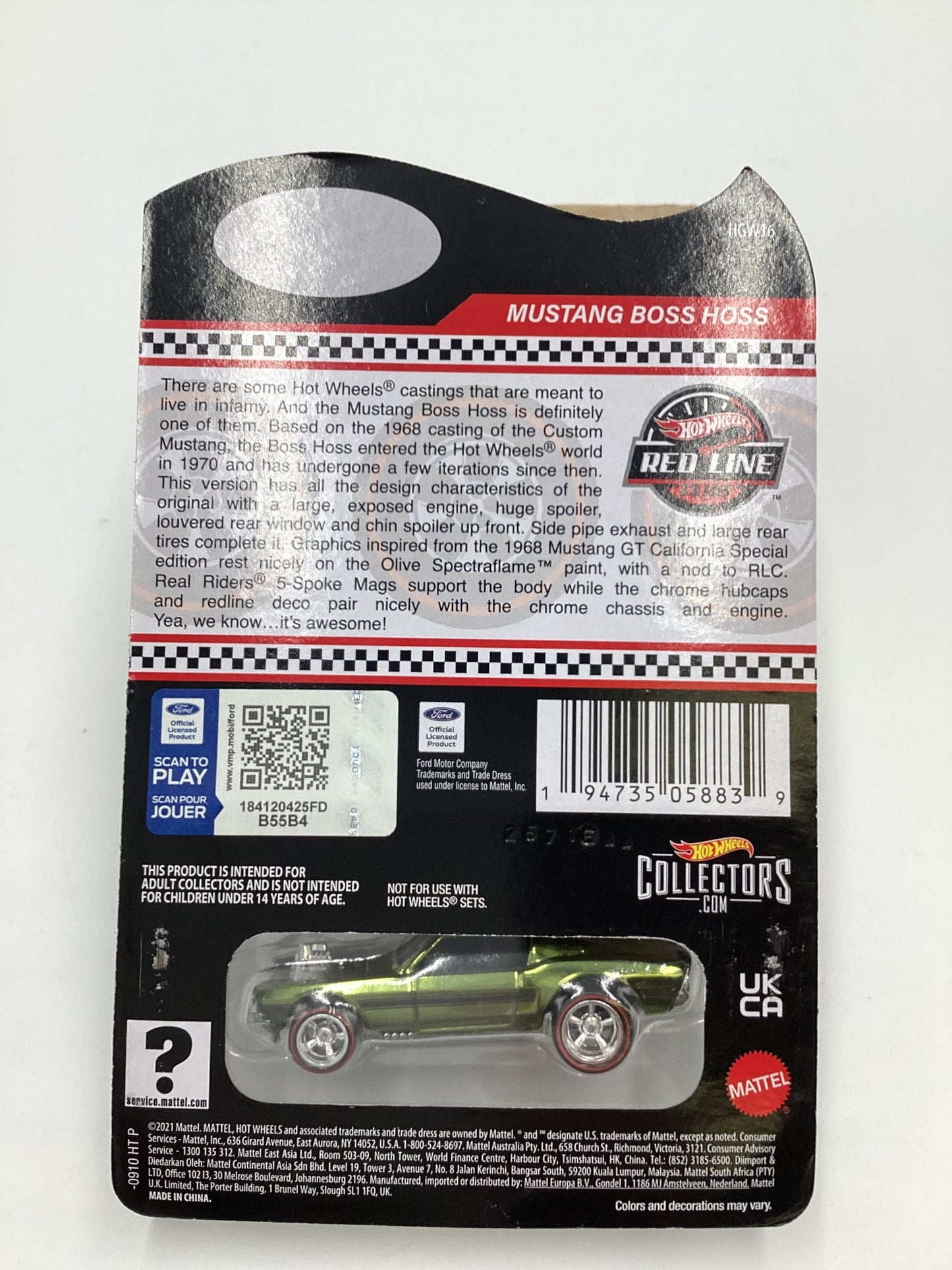 2022 Hot wheels RLC Mustang Boss Hoss Olive Green 01088/30000 with protector