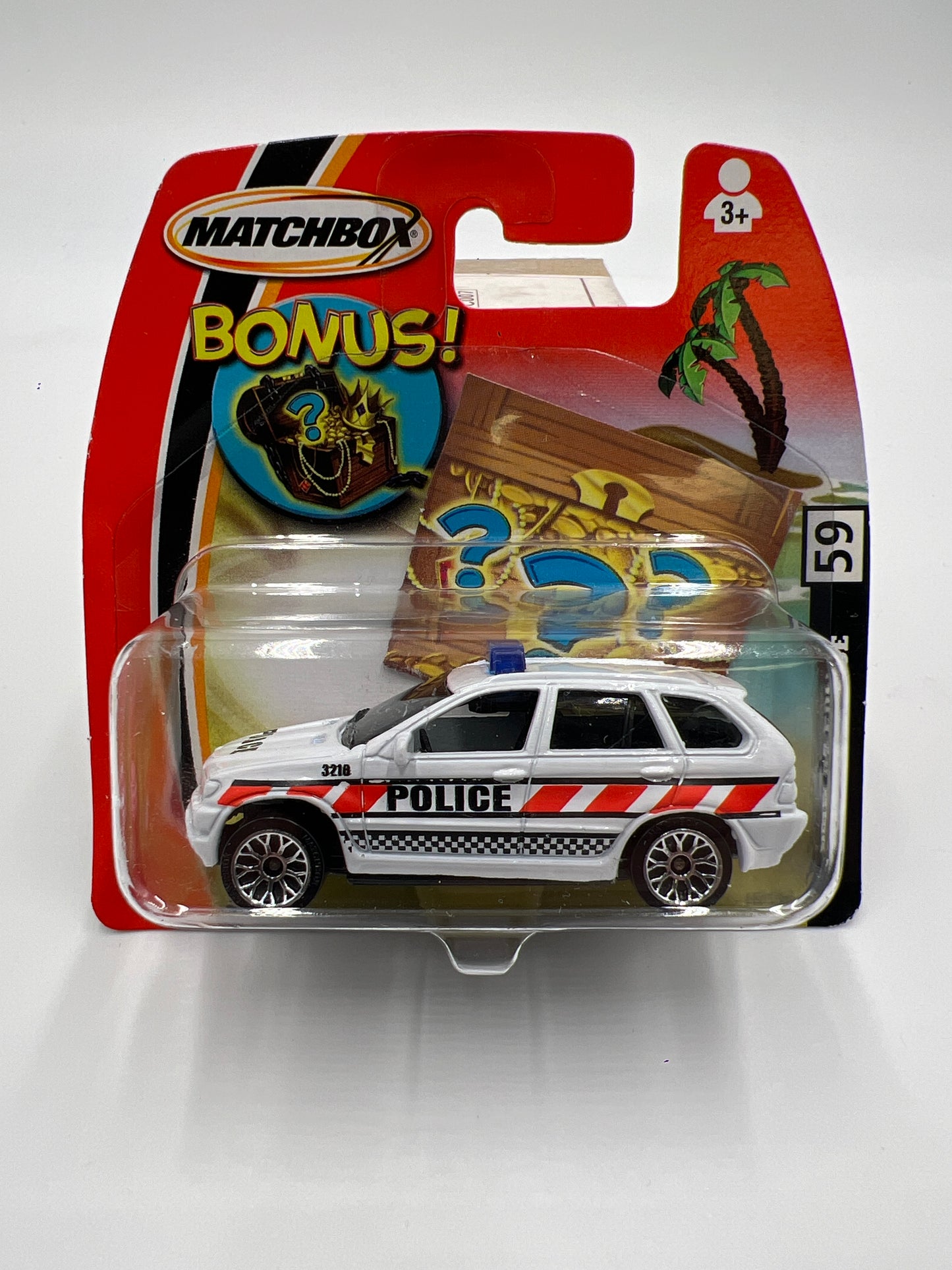 Matchbox #59 Bonus Treasure Short Card BMW X5 Police White W/Protector VHTF