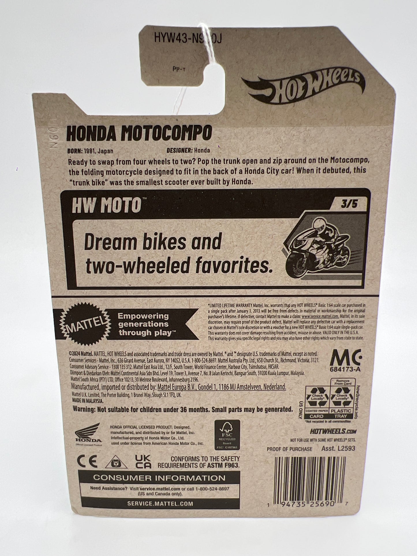 2025 Hot Wheels J Case HW Moto #181 Honda Motocompo Red 77H