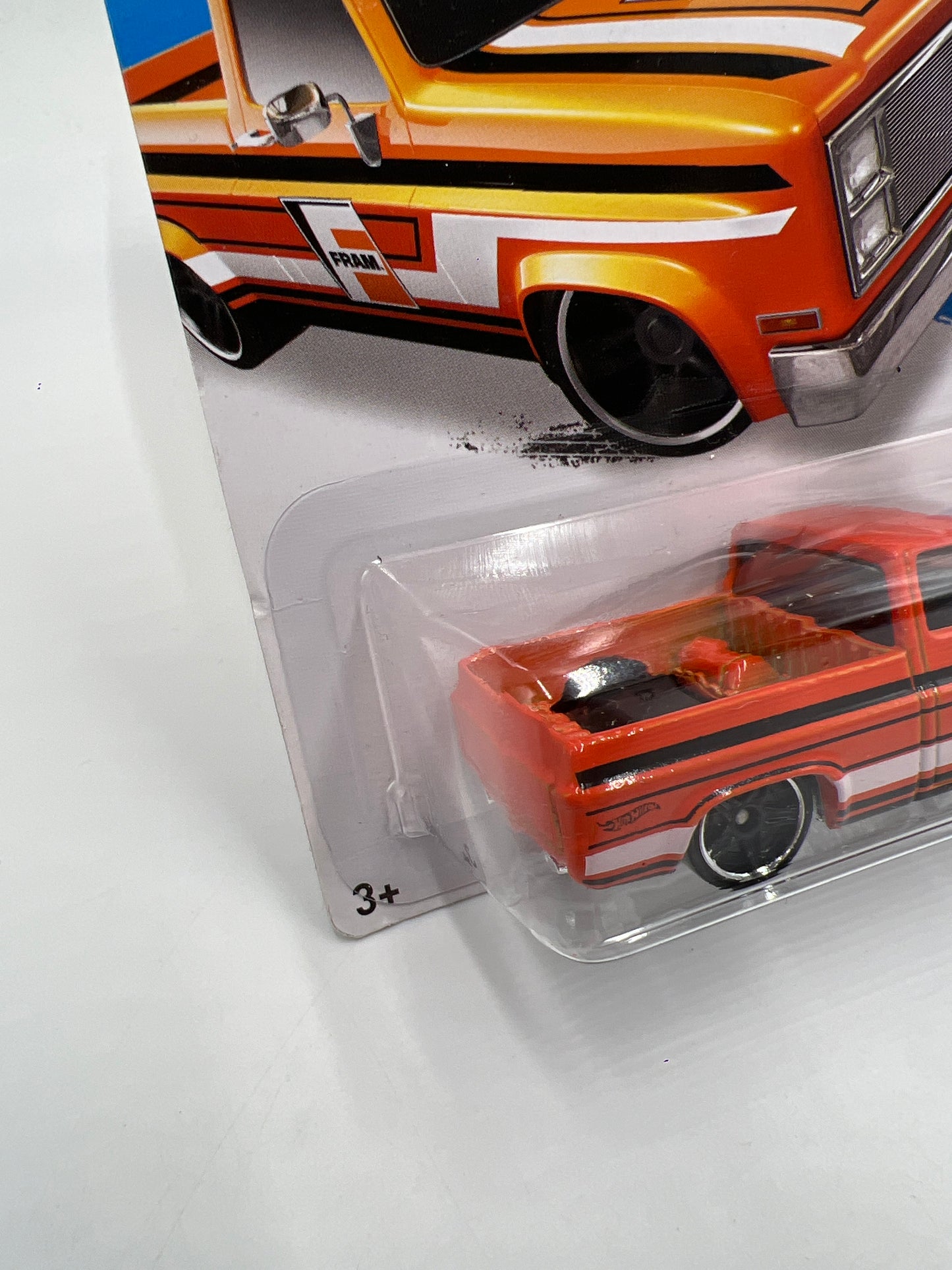 2015 Hot Wheels City #16 83 Chevy Silverado Fram Orange W/Protector 2