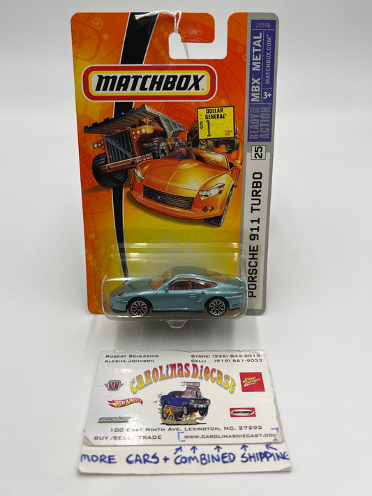 Matchbox MBX Metal #25 Porsche 911 Turbo Light Blue W/Protector